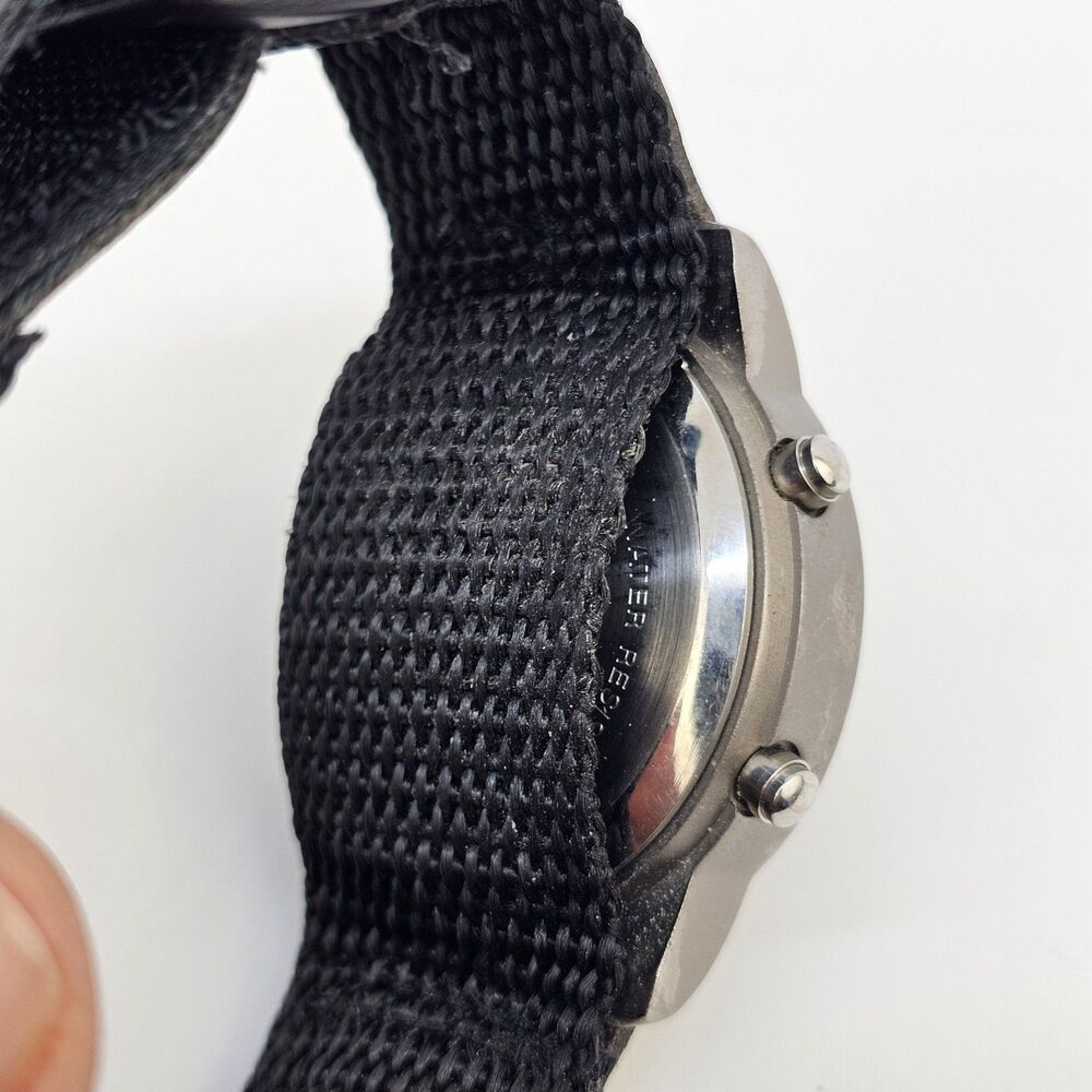 VTG Sharp Men's Digital Watch 40MM Large Gray Case Black Canvas Band New Battery - Picture 7 of 13